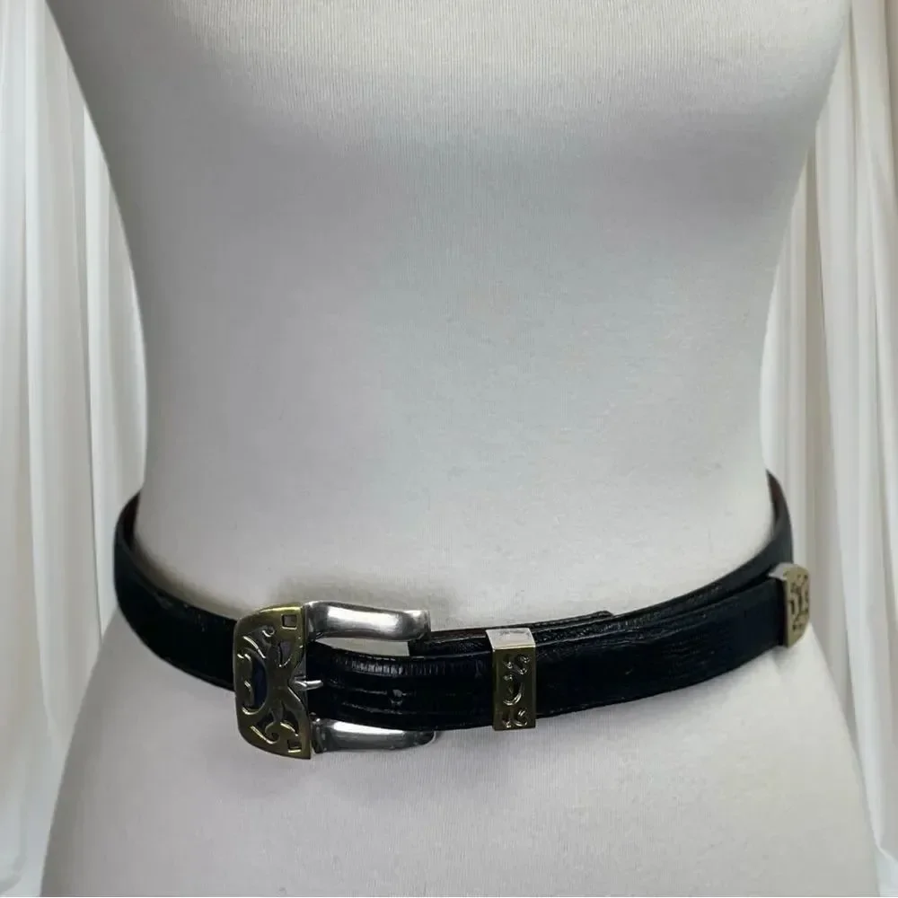 Pat Areias Sterling Silver Southwestern Belt Buckle, 30” Black Lizard Belt Strap